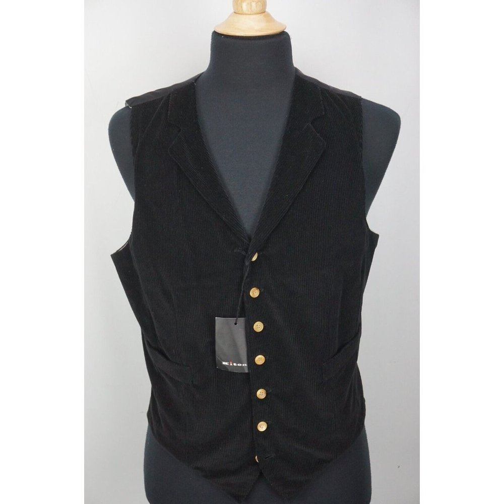 Kiton Napoli Solid Black Corduroy Cotton Vest Sz 48 EU 38 US